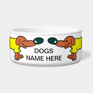 TWO DACHSHUNDS SMILING DOG DISH