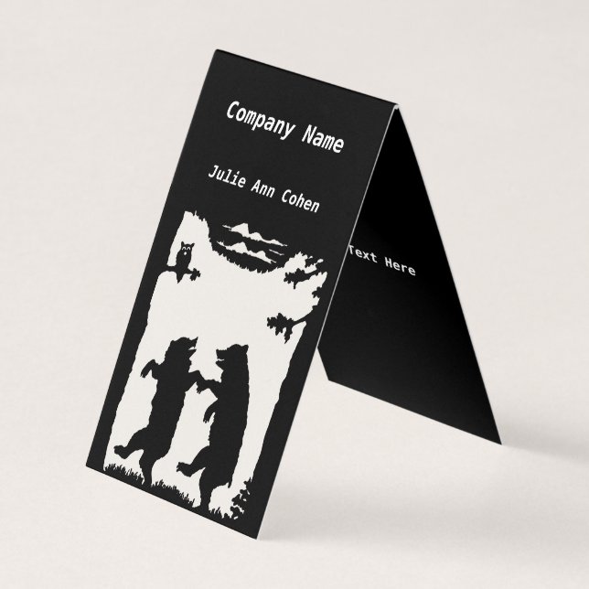 Two Dancing Bears in Woods Black White Silhouette Business Card (Front)
