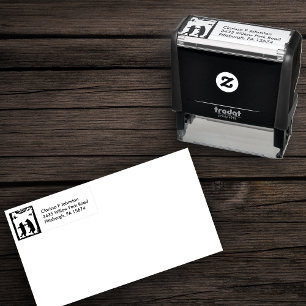 Two Dancing Bears Owl in Tree Black Silhouette Self-inking Stamp