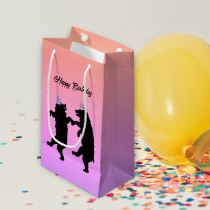 Two Dancing  Black Bears Party Hats Birthday Small Gift Bag