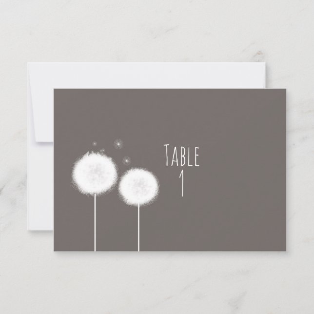 Two Dandelions Taupe Rustic Table Number Card (Front)