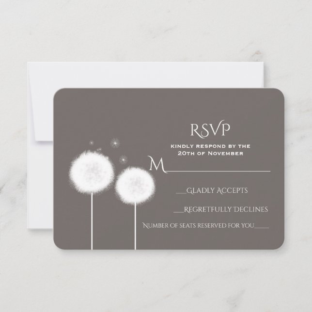 Two Dandelions Taupe Rustic Wedding RSVP Card (Front)