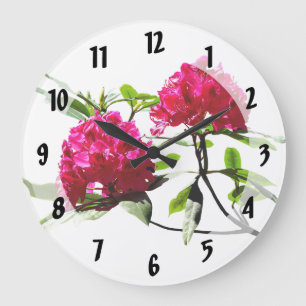 Two Dark Red Rhododendrons Large Clock