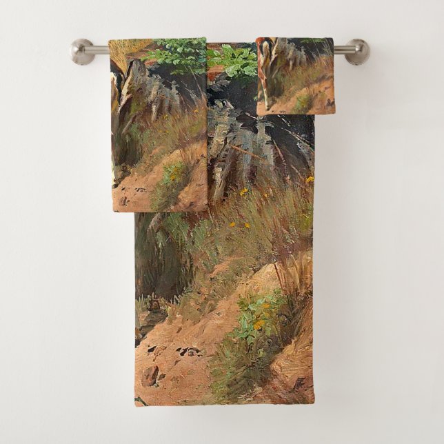 Two Deer And Cute Fawn In The Forest Bath Towel Set (Insitu)
