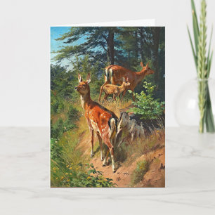 Two Deer And Cute Fawn In The Forest Blank Card