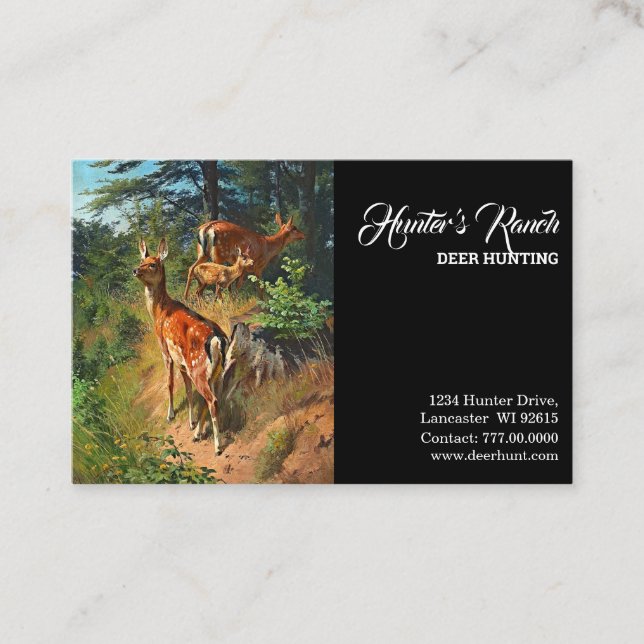 Two Deer And Cute Fawn In The Forest Hunting Business Card (Front)