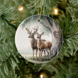 Two Deer for 1st Married Christmas Ceramic Tree Decoration