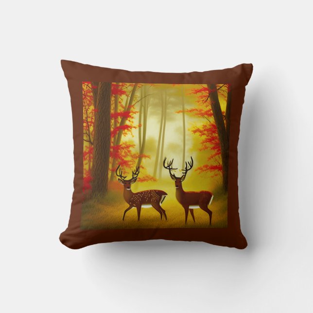 Two deer in an Autumn Forest / Woods Cushion (Front)