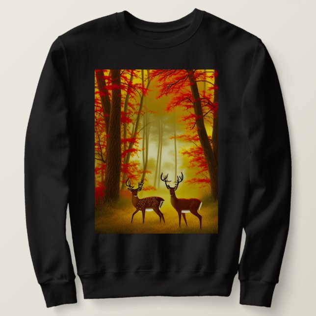 Two deer in an Autumn Forest / Woods Sweatshirt (Design Front)
