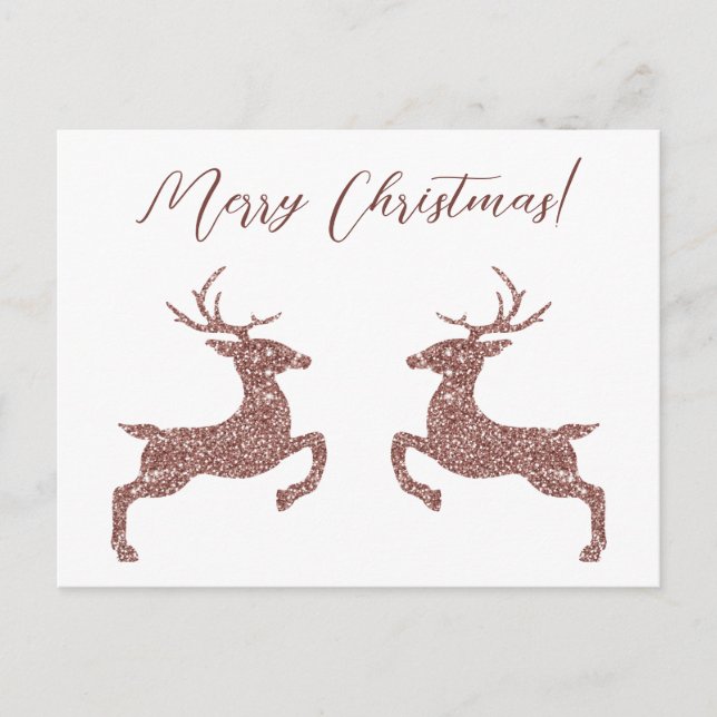 Two Deer In Faux Rose Gold Pink Glitter Look Postcard (Front)