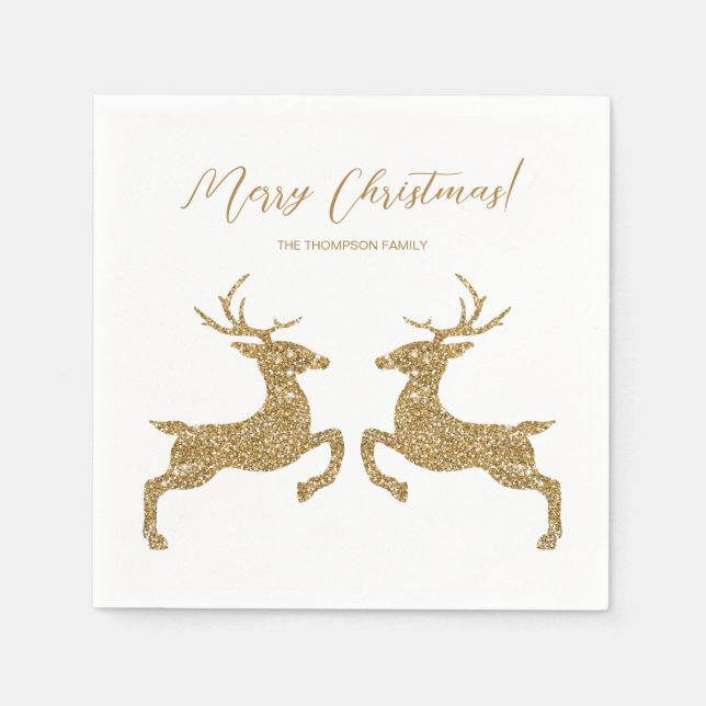Two Deer In Faux Yellow Glitter Look With Text Napkin (Front)