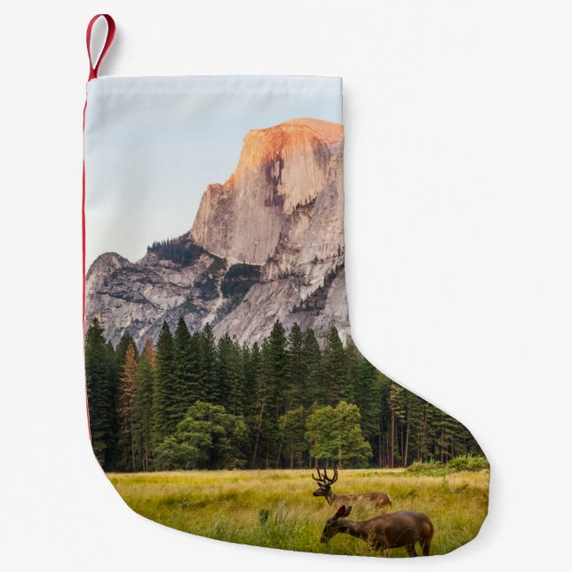 TWO DEER IN FRONT OF HALF DOME IN YOSEMITE VALLEY  SMALL CHRISTMAS STOCKING (Front)