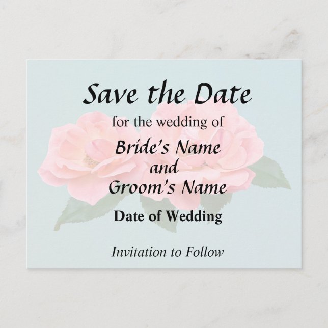 Two Delicate Pink Roses Announcement Postcard (Front)