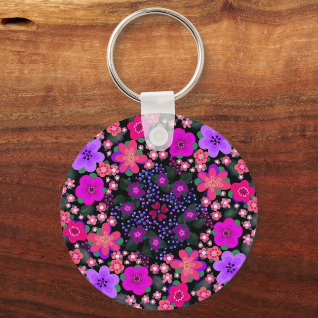 Two Designs Beautiful Flowers  Key Ring (Front)