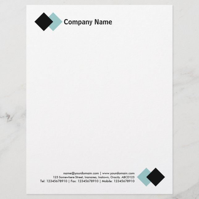 Two Diamonds - Black and Lt Blue Green Custom Letterhead (Front)