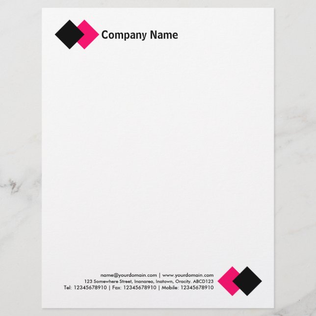 Two Diamonds - Black and Neon Red Custom Letterhead (Front)