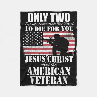 Two Died For You Jesus And American Veteran Memori Fleece Blanket