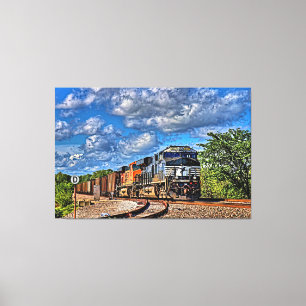 Two Diesel Locomotive Freight Train 60"x 40" Large Canvas Print