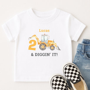 Two & Diggin' It Construction 2nd Birthday Name Toddler T-Shirt