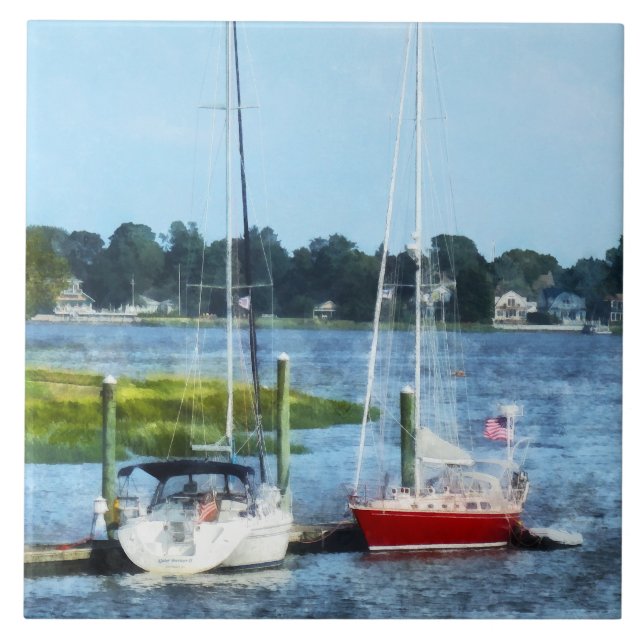 Two Docked Sailboats Norwalk, CT Tile (Front)