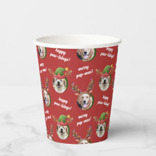 Two Dog Photo Elf & Reindeer Antler Hat Christmas Paper Cups