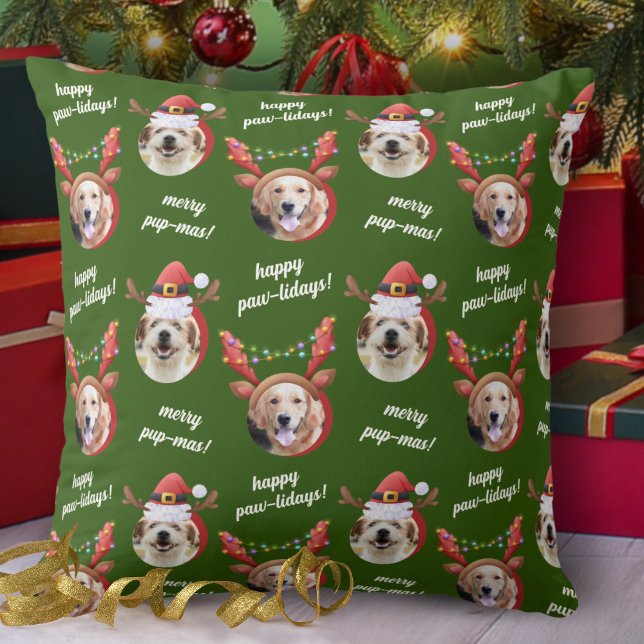 Two Dog Photo Santa Reindeer Antler Hat Christmas Cushion (Creator Uploaded)