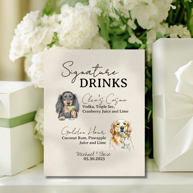 Two Dog Wedding Signature Drinks Bar Sign (Accent your bar with this Two Dog Wedding Signature Drinks Bar Sign!)