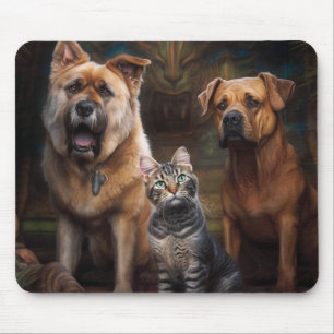 Two Dogs and a Cat Mouse Pad