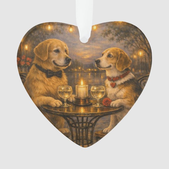Two Dogs on a Date • Acrylic Heart Ornament (Front)