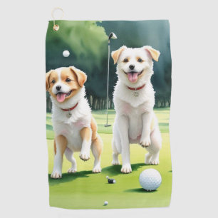 Two Dogs Playing Golf Towel