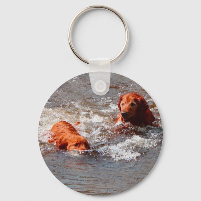 two dogs playing in the water keychain (Front)