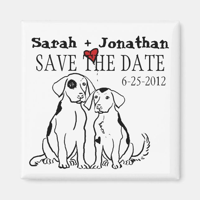 Two Dogs Puppy Love Save The Date Magnet (Front)