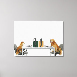 Two dogs wearing tie and glasses ,sitting on canvas print