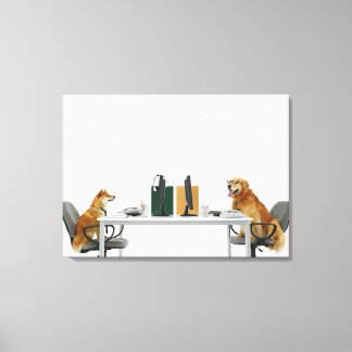 Two dogs wearing tie and glasses ,sitting on canvas print