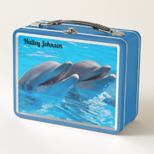 Two Dolphins in blue water  Metal Lunch Box