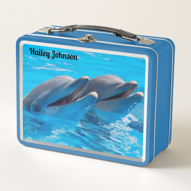 Two Dolphins in blue water  Metal Lunch Box (Front)
