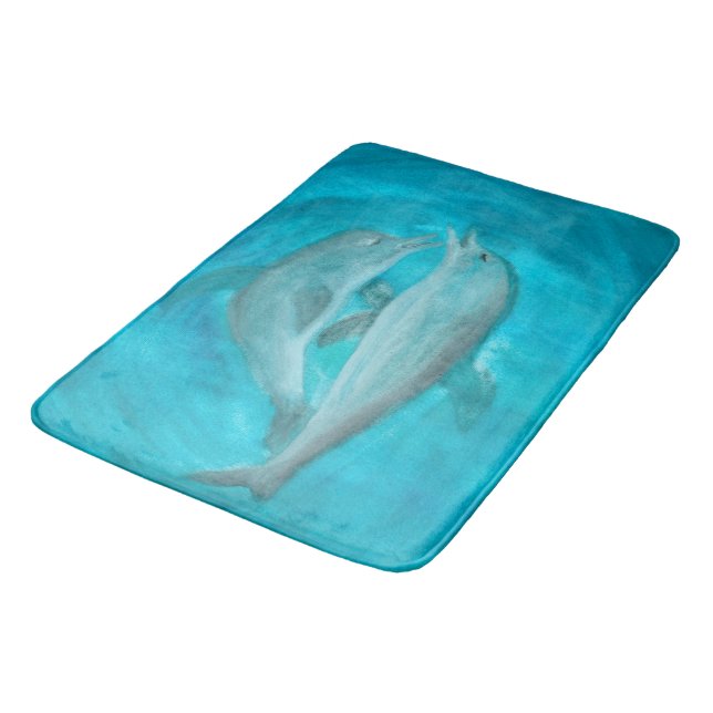 Two Dolphins Playing Wild and Free in the Ocean  Bath Mat (Angled)