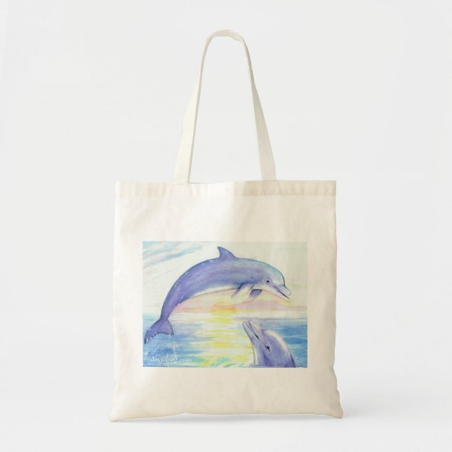 Two Dolphins Watercolor Sunset Bag (Front)