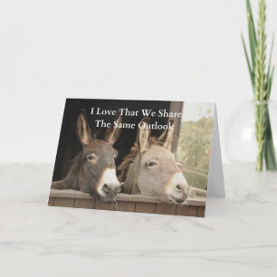 Two Donkeys Share Same View on Farm Card