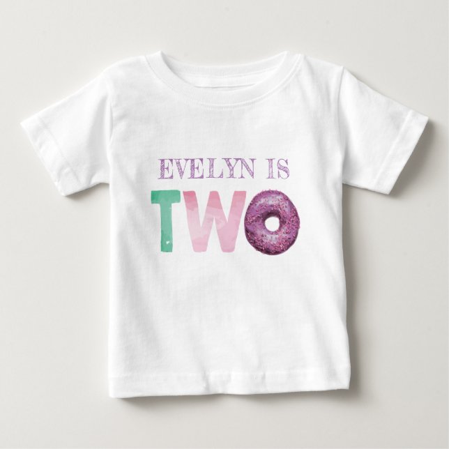 Two Doughnut Birthday Personalised Baby T-Shirt (Front)