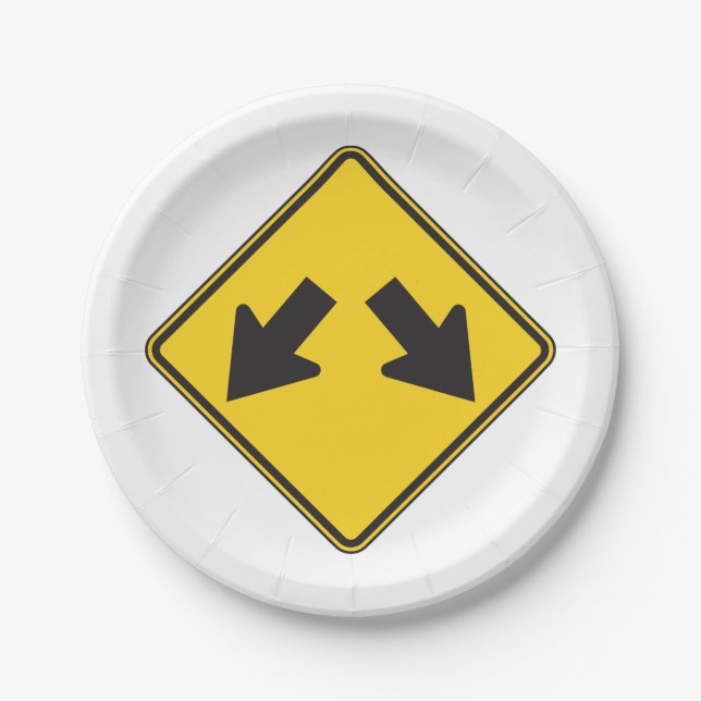 Two Downward Arrows Warning Road Sign Paper Plate (Front)