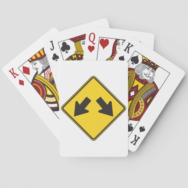 Two Downward Arrows Warning Road Sign Playing Cards (Back)