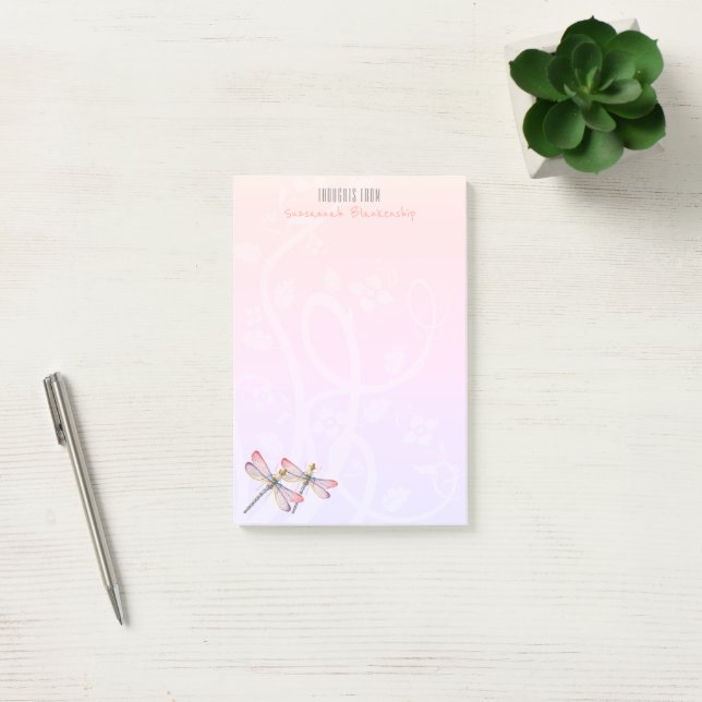 Two Dragonflies Over Pastels Personalised Post-it Notes (Office)