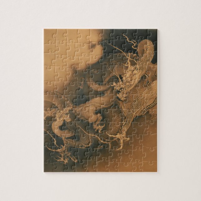 Two Dragons in Clouds Vintage Jigsaw Puzzle (Vertical)
