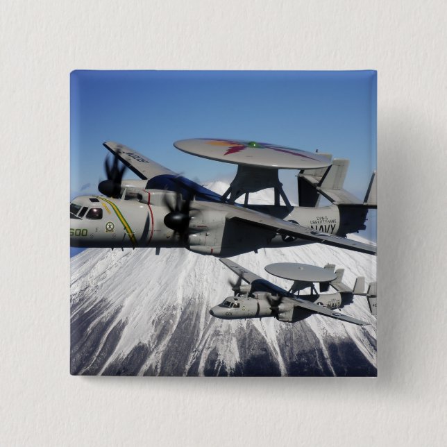 Two E-2C Hawkeyes conduct a flyby 15 Cm Square Badge (Front)