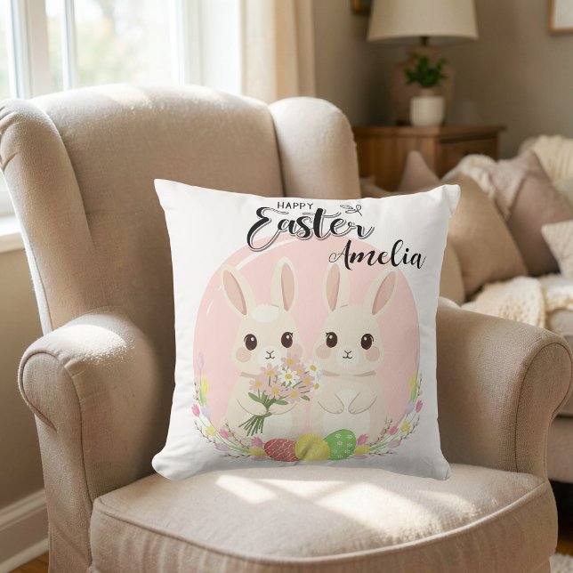 Two Easter Bunnies Personalized Throw Pillow (Creator Uploaded)