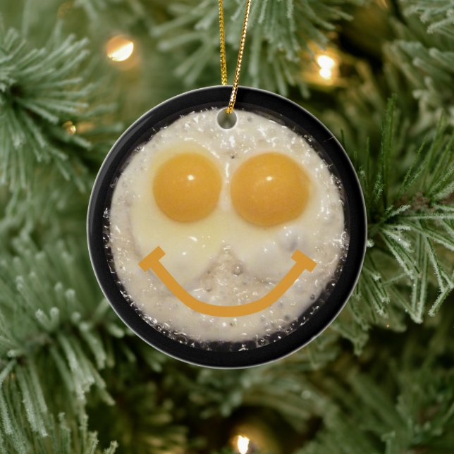 Two Eggs in Frying Pan with Smile Ceramic Tree Decoration (Tree)