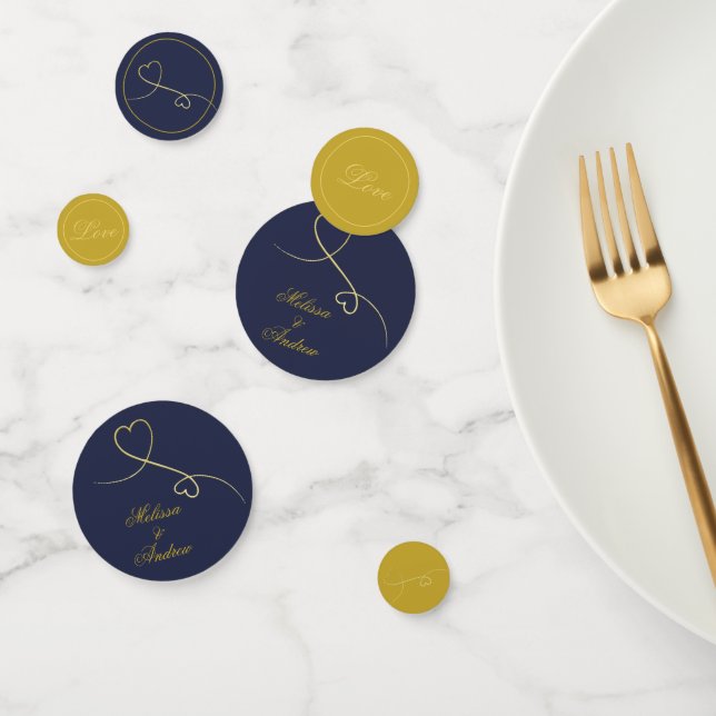 Two Elegant Gold Hearts | Blue & Gold Wedding Confetti (Group)