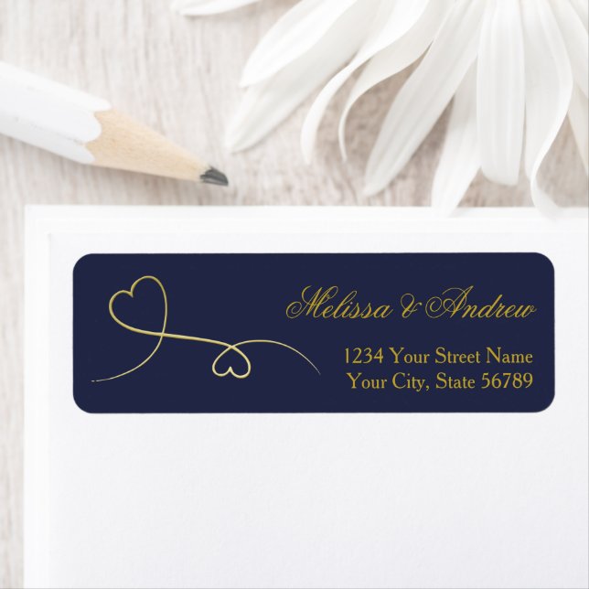 Two Elegant Gold Hearts | Navy Blue (Insitu)