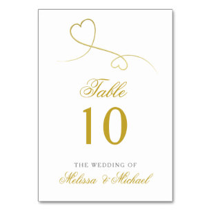 Two Elegant Gold Hearts   Personalised Wedding Table Number